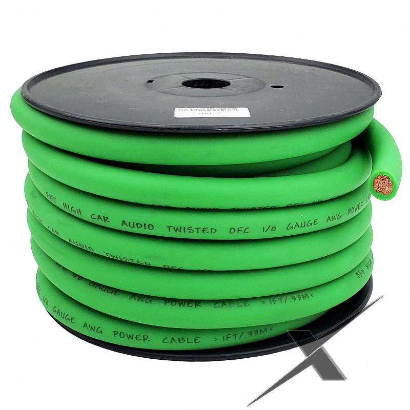 50 ft 1/0 Gauge Oversized AWG LIME GREEN Power Ground Wire W/ SPOOL Sky High Car 