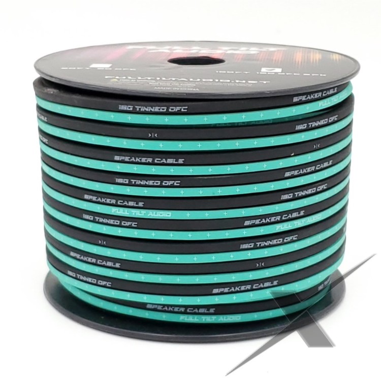 Full Tilt Audio 16 Gauge OFC Speaker Wire - 100ft Teal/Black