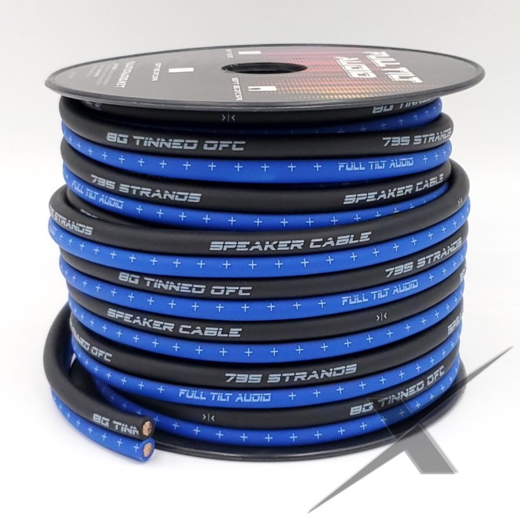 Full Tilt Audio 8 Gauge OFC Speaker Wire - 50ft Blue/Black