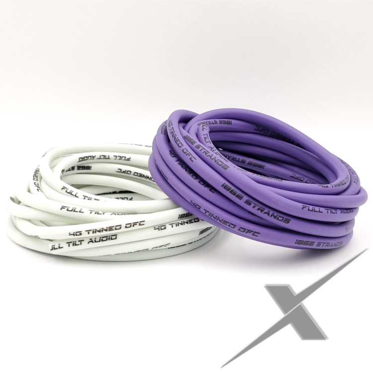 Full Tilt Audio 4 Gauge Tinned OFC - 50ft White/Purple