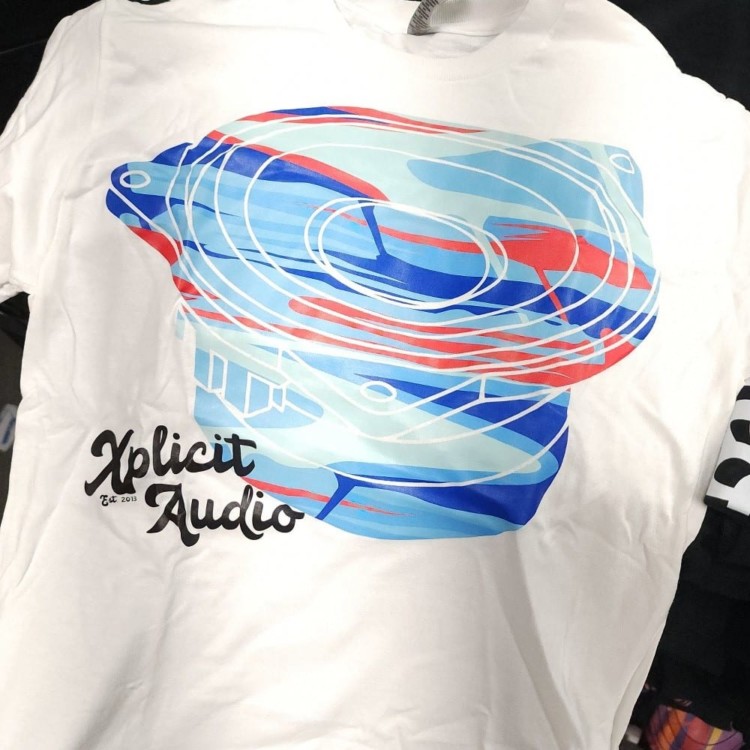 Xplicit Audio Blue Vibes Speaker White T-Shirt With Black Logo