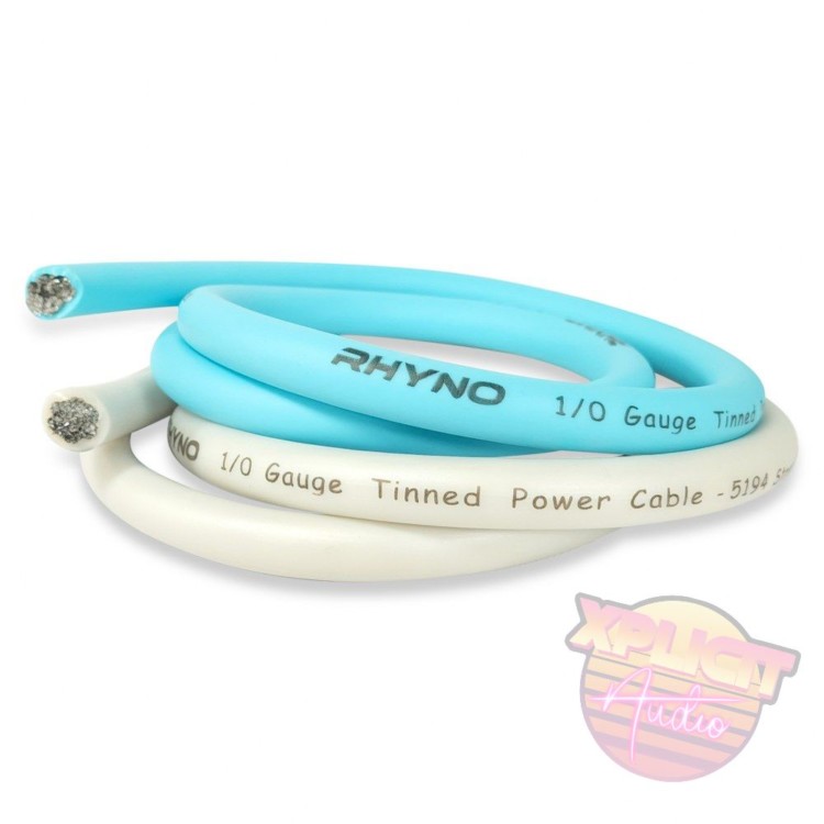 Rhyno Audio Works Teal/White 1/0 Gauge Tinned CCA Power Wire